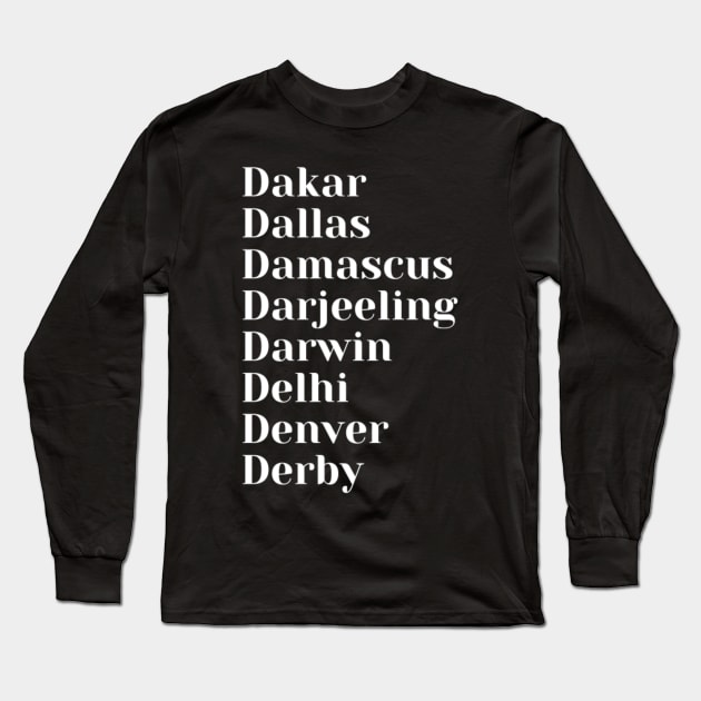 Cities starting with, D, Mug, Pin, Mask Long Sleeve T-Shirt by DeniseMorgan